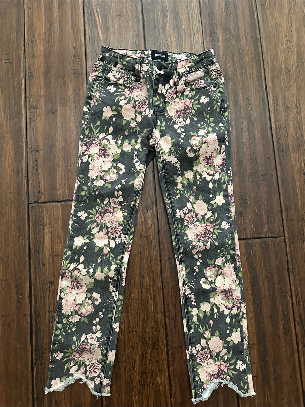 Hudson Floral cropped Skinny Jeans - Charcoal, Pink & Green